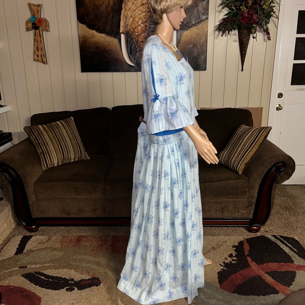 Katerina Originals ~ 2 X-Large ~ Vintage (70’s) ~ Blue Floral ~ Boho Maxi Dress - Picture 14 of 16